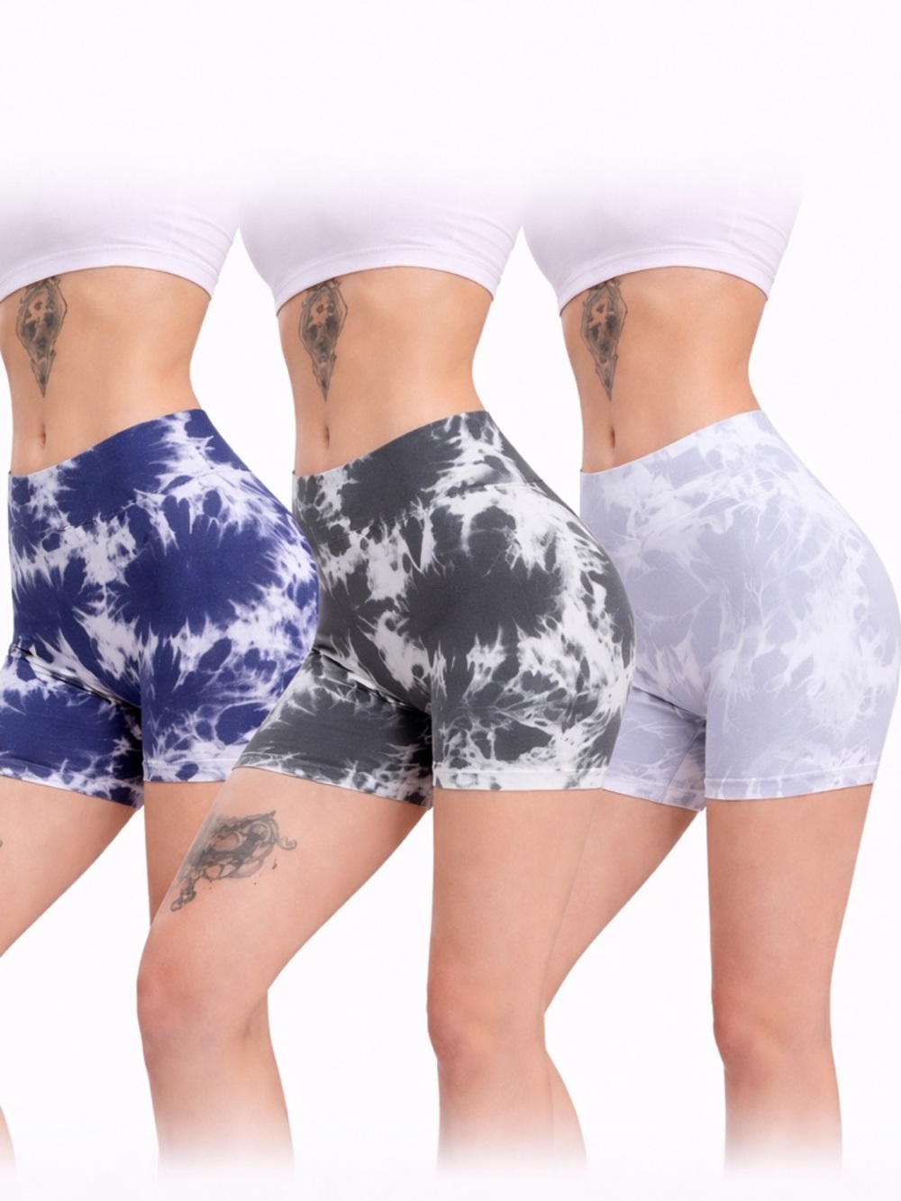 3 Pack Marble Tie Dye Biker Shorts XL High Waisted Seamless Lounge Casual Active